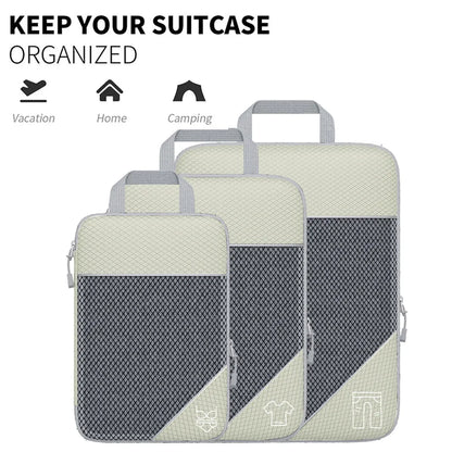 6PCS Compression Packing Cubes Expandable Luggage Storage Bag Travel Packing Bag - Pink
