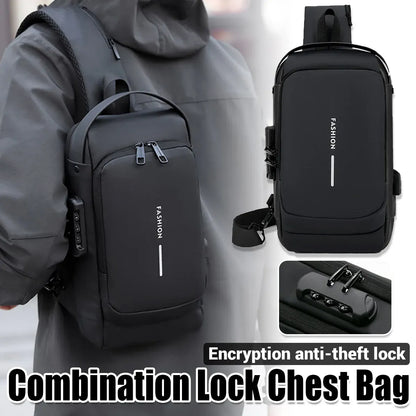 Multifunctional Combination Lock Chest Bag with USB Charging Port