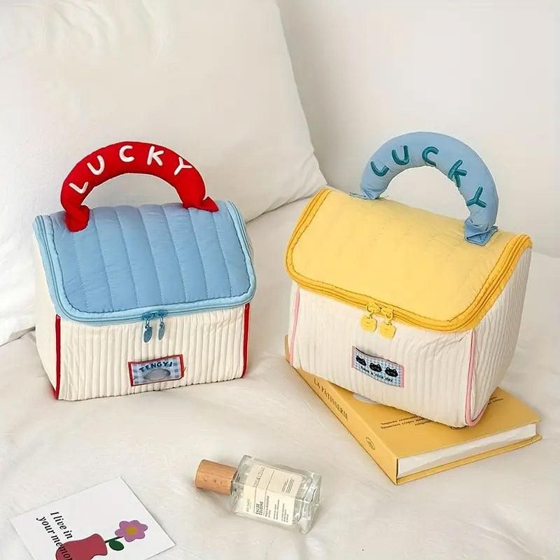 Cute Cabin Cosmetic Bag Large Capacity Portable Travel Storage Handheld Wash Bag - Brown