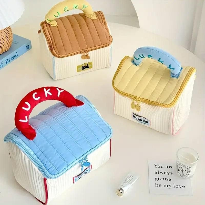 Cute Cabin Cosmetic Bag Large Capacity Portable Travel Storage Handheld Wash Bag - Brown