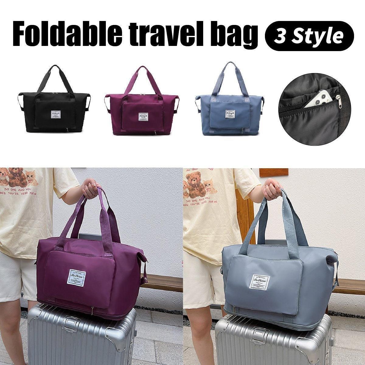 Large Capacity Travel Bag Foldable Luggage Tote Lightweight Storage Duffel Bag - Black
