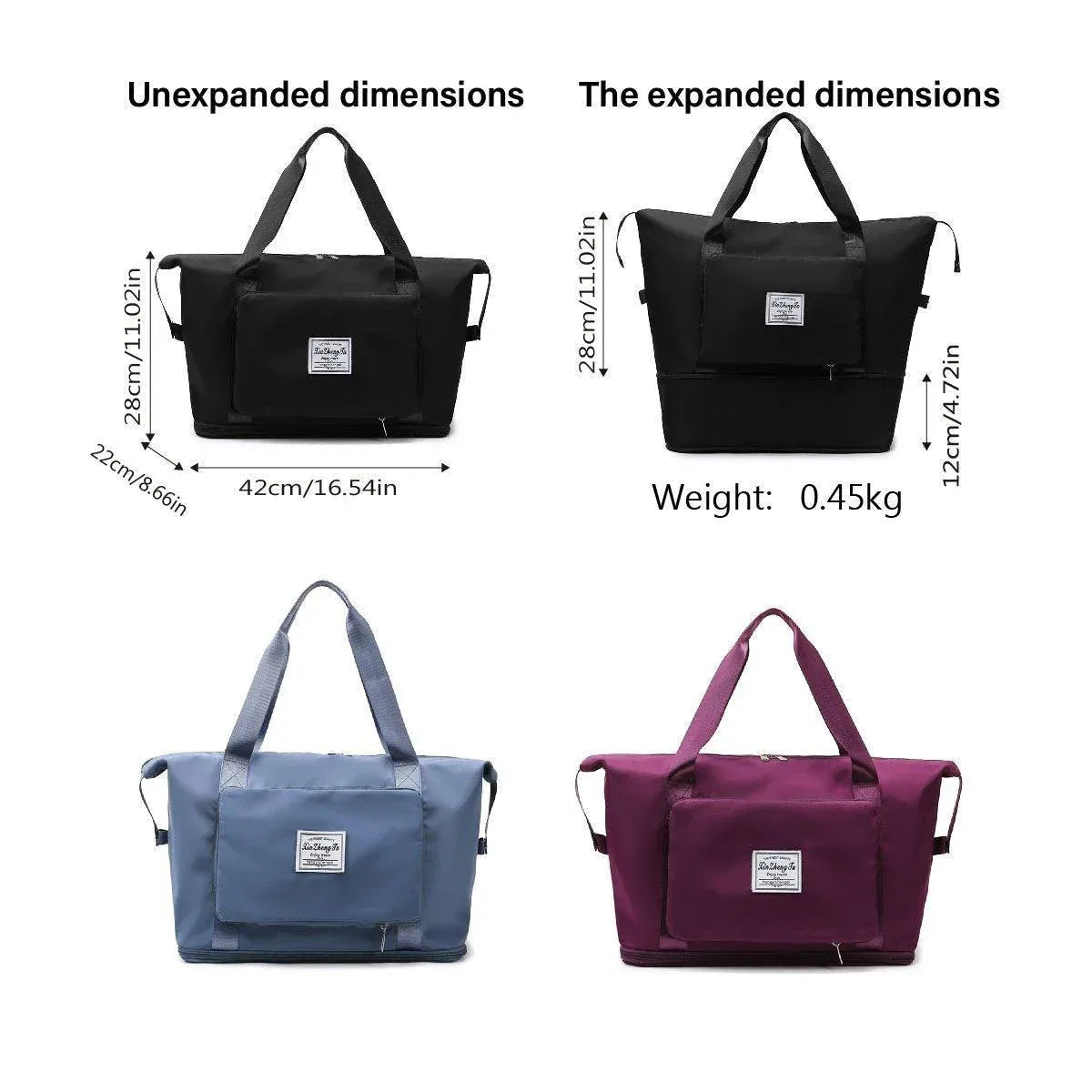 Large Capacity Travel Bag Foldable Luggage Tote Lightweight Storage Duffel Bag - Black
