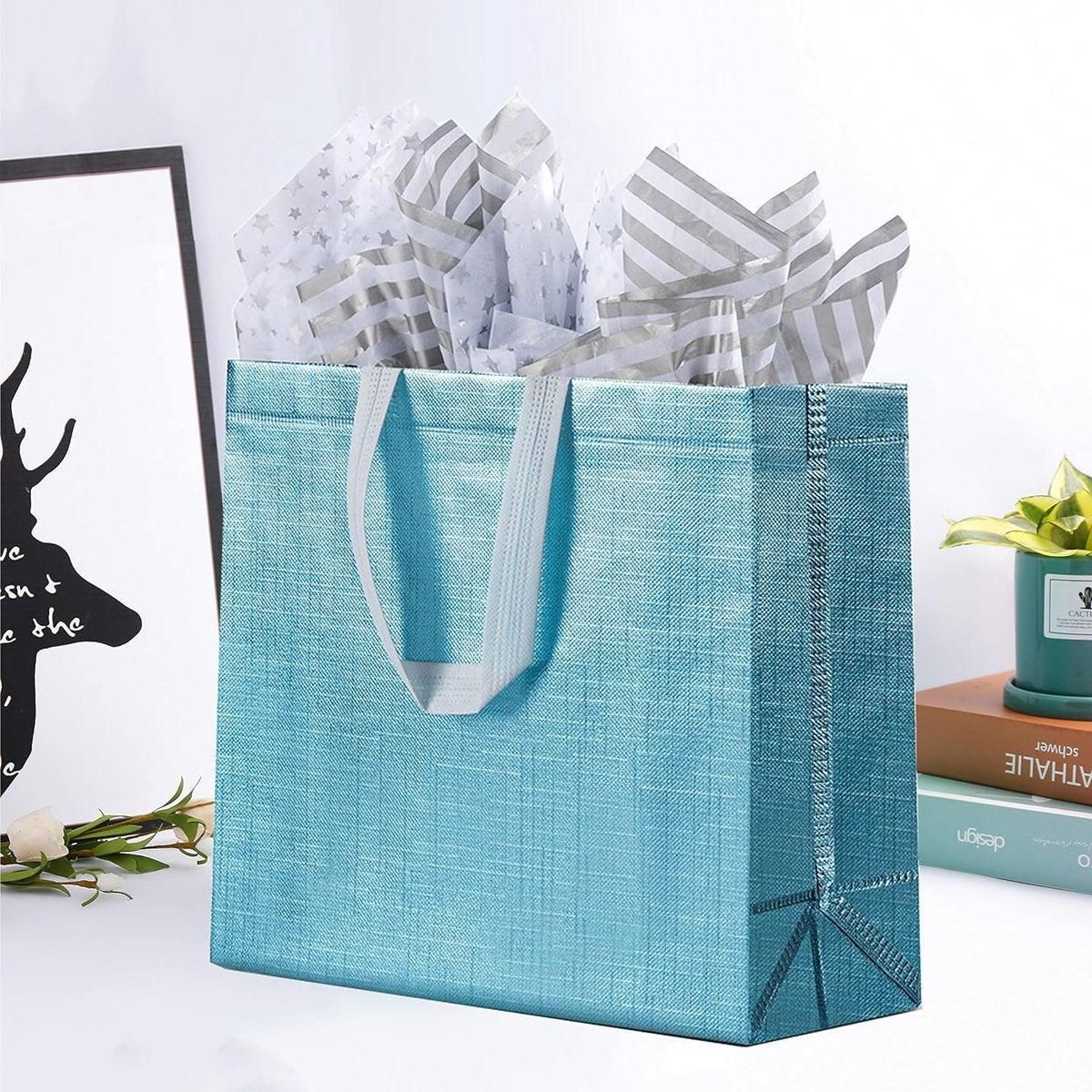 25PCS Embossed Non-Woven Tote Bag Fashion Shopping Gift Packaging Bag - Gold-40*30*12cm