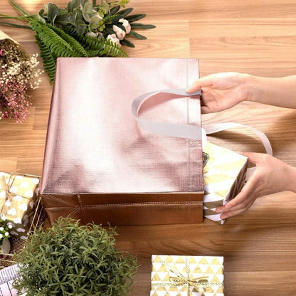 25PCS Embossed Non-Woven Tote Bag Fashion Shopping Gift Packaging Bag - Gold-40*30*12cm