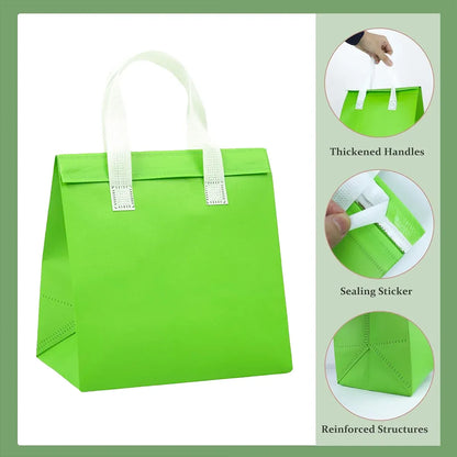 50PCS Green Takeaway Packaging Bags with Handles and Self-Adhesive Seal - L