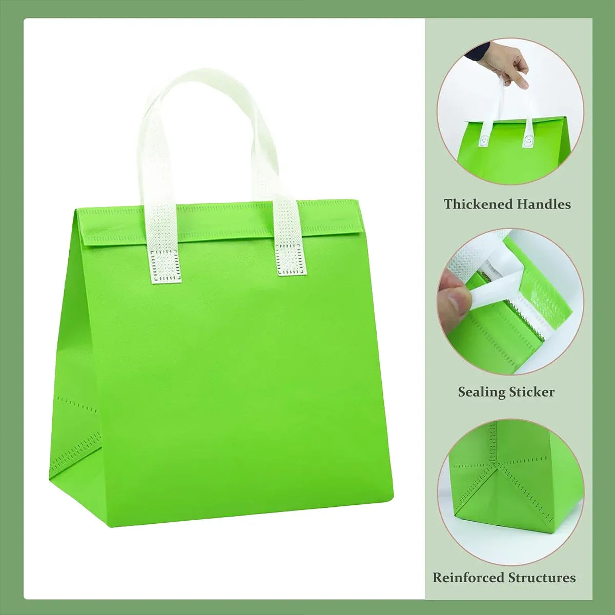 50PCS Green Takeaway Packaging Bags with Handles and Self-Adhesive Seal - M