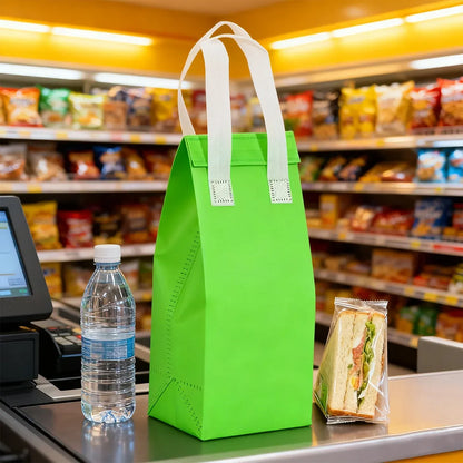 50PCS Green Takeaway Packaging Bags with Handles and Self-Adhesive Seal - M