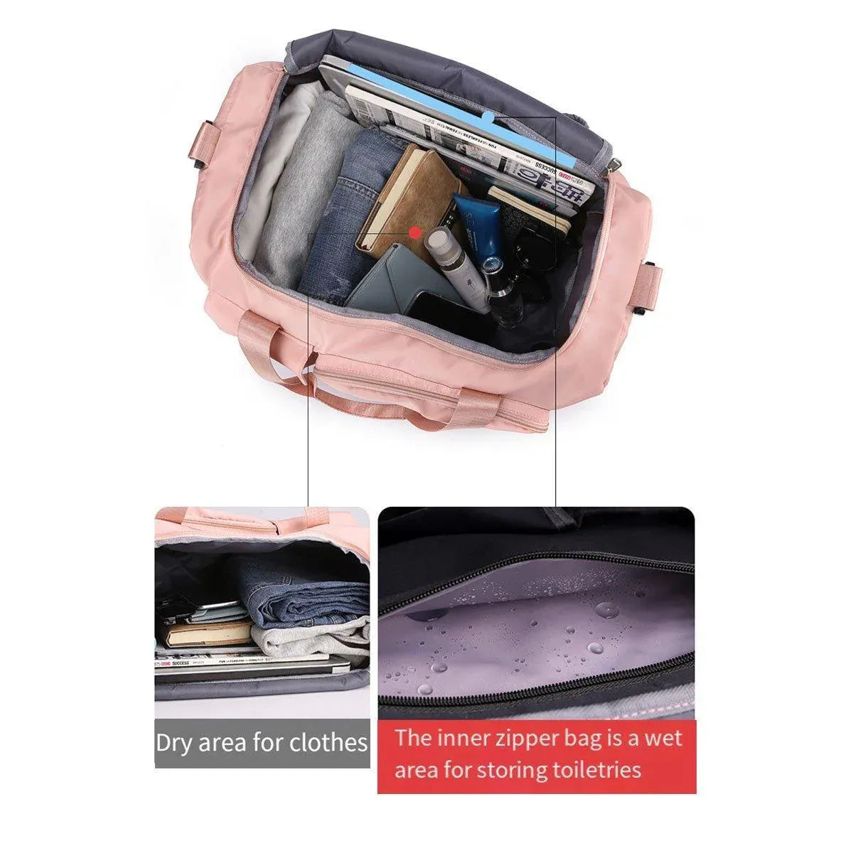 Unisex Waterproof Portable Travel Luggage Carry On Shoulder Hand Duffle Bag - Grey