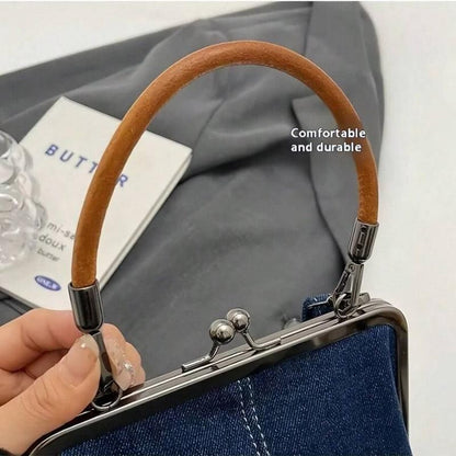 Small Handbag Women Tote Bag Cowboy Splicing Crossbody Shoulder Satchel Bag - Light Blue