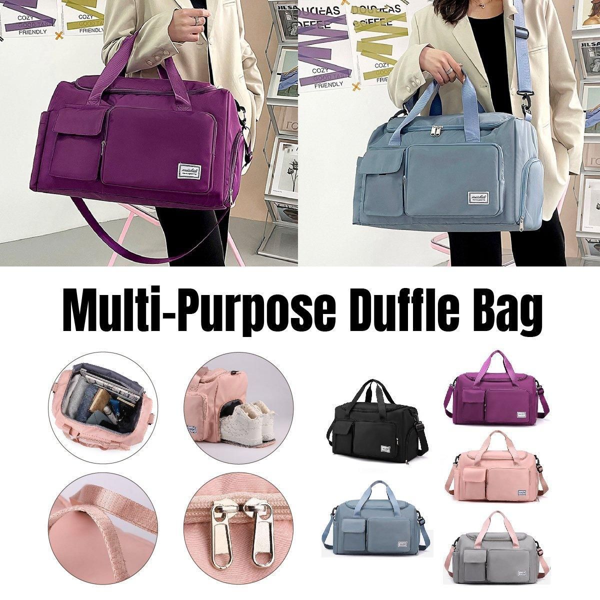 Unisex Waterproof Portable Travel Luggage Carry On Shoulder Hand Duffle Bag - Purple