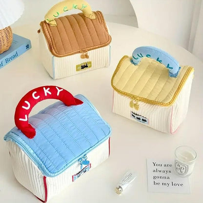Cute Cabin Cosmetic Bag Large Capacity Portable Travel Storage Handheld Wash Bag - Yellow