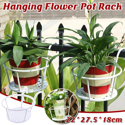 Iron Balcony Flower Rack Hanging Pot Hanger Railings Planter Rack Outdoor Garden