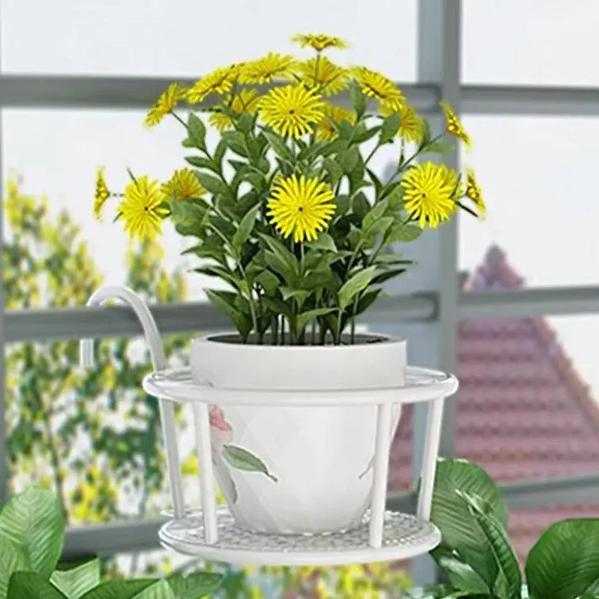 Iron Balcony Flower Rack Hanging Pot Hanger Railings Planter Rack Outdoor Garden