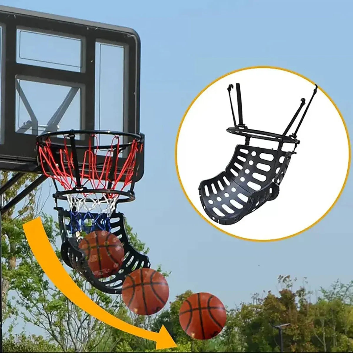 Basketball Ball Return Attachment Rebound Net Training Shot Practice Hoop System