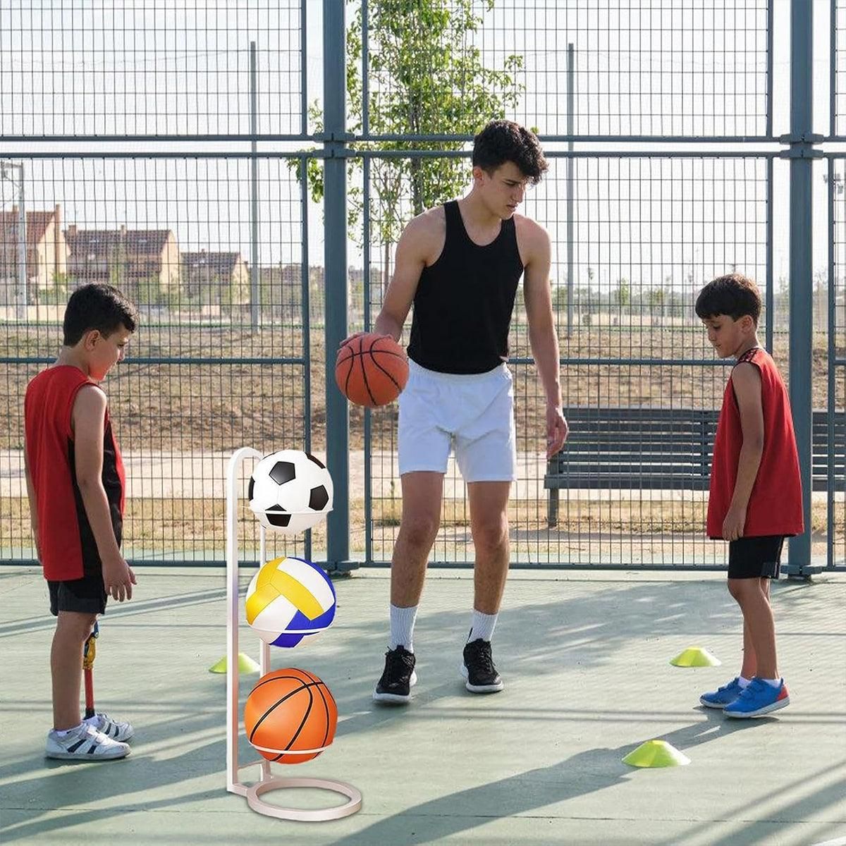 3/4Tier Basketball Stand Ball Organizer Storage Rack Basketball Equipment Holder - White-3 Layers