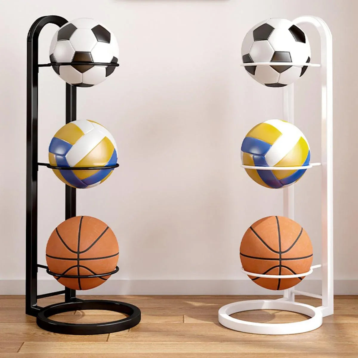 3/4Tier Basketball Stand Ball Organizer Storage Rack Basketball Equipment Holder - White-3 Layers