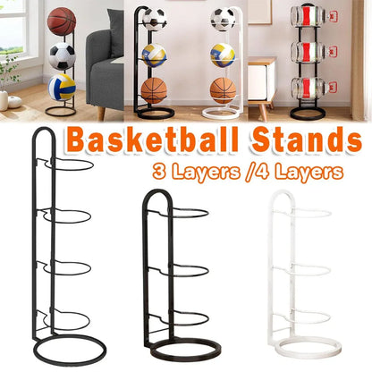 3/4Tier Basketball Stand Ball Organizer Storage Rack Basketball Equipment Holder - White-3 Layers