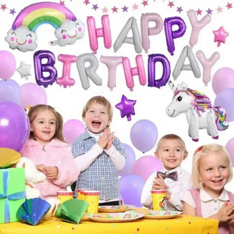 45-50 Pcs Happy Birthday 3D Unicorn Decoration Balloons Diy Decor Party Set - 01