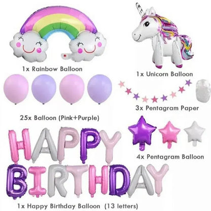 45-50 Pcs Happy Birthday 3D Unicorn Decoration Balloons Diy Decor Party Set - 01