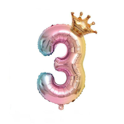32 Inch Crown Number Foil Balloons Rainbow Iridescent Party Decoration - Crown 3