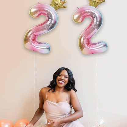 32 Inch Crown Number Foil Balloons Rainbow Iridescent Party Decoration - Crown 3