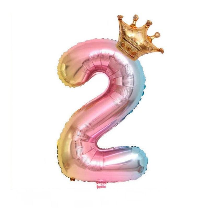 32 Inch Crown Number Foil Balloons Rainbow Iridescent Party Decoration - Crown 2