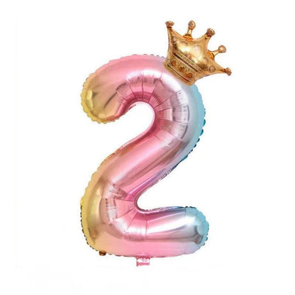32 Inch Crown Number Foil Balloons Rainbow Iridescent Party Decoration - Crown 2