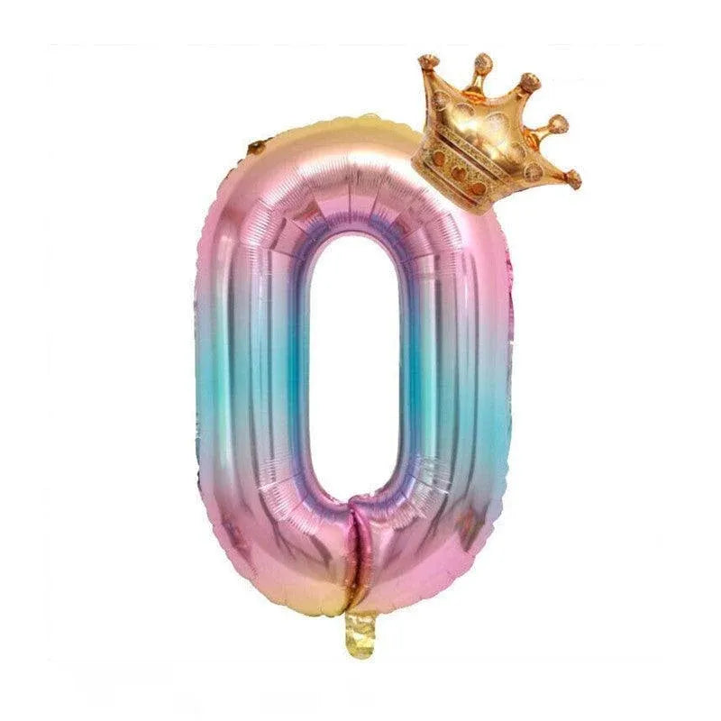 32 Inch Crown Number Foil Balloons Rainbow Iridescent Party Decoration - Crown 0