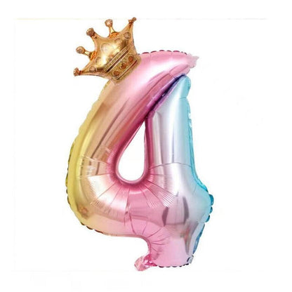 32 Inch Crown Number Foil Balloons Rainbow Iridescent Party Decoration - Crown 4