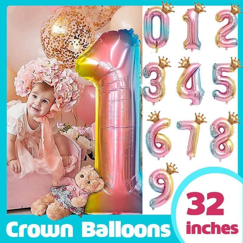 32 Inch Crown Number Foil Balloons Rainbow Iridescent Party Decoration - Crown 4