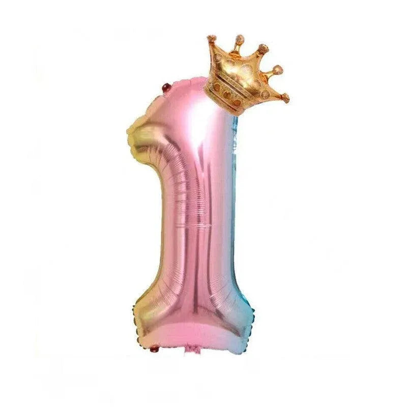 32 Inch Crown Number Foil Balloons Rainbow Iridescent Party Decoration - Crown 1