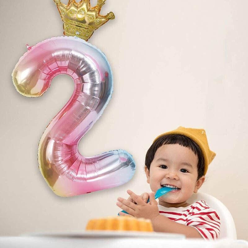 32 Inch Crown Number Foil Balloons Rainbow Iridescent Party Decoration - Crown 1