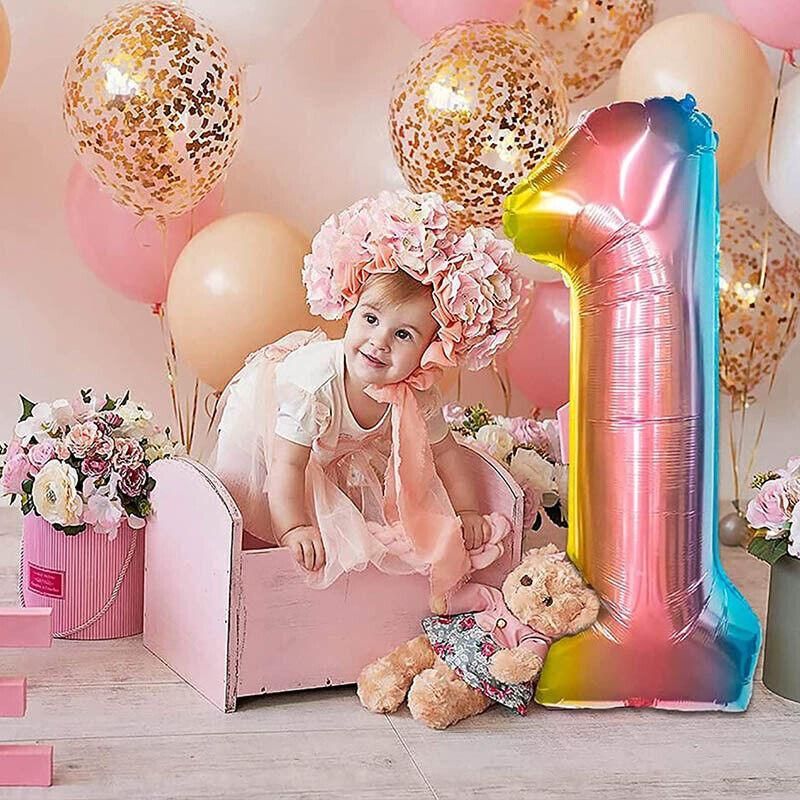 32 Inch Crown Number Foil Balloons Rainbow Iridescent Party Decoration - Crown 1