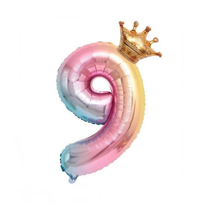 32 Inch Crown Number Foil Balloons Rainbow Iridescent Party Decoration - Crown 9