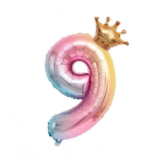 32 Inch Crown Number Foil Balloons Rainbow Iridescent Party Decoration - Crown 9
