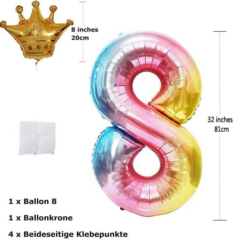 32 Inch Crown Number Foil Balloons Rainbow Iridescent Party Decoration - Crown 9