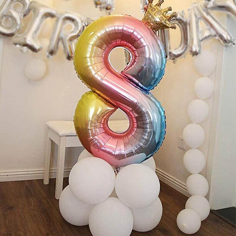 32 Inch Crown Number Foil Balloons Rainbow Iridescent Party Decoration - Crown 9