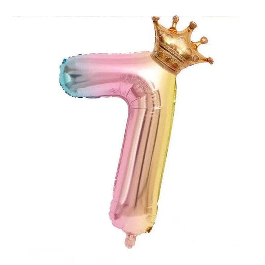 32 Inch Crown Number Foil Balloons Rainbow Iridescent Party Decoration - Crown 7