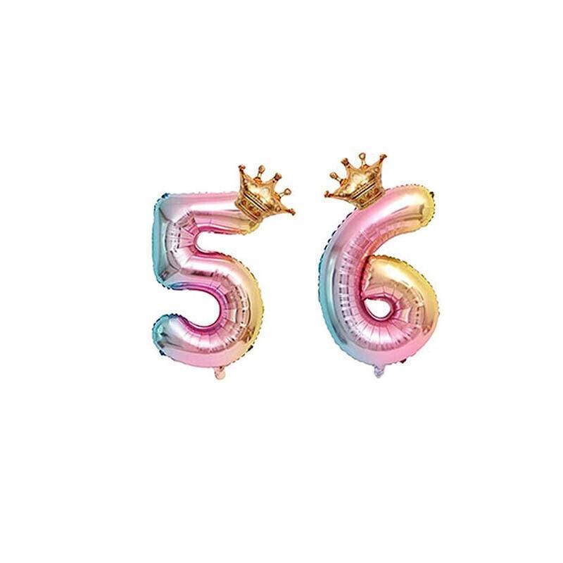 32 Inch Crown Number Foil Balloons Rainbow Iridescent Party Decoration - Crown 7