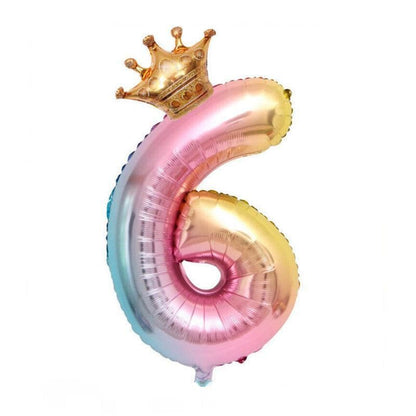 32 Inch Crown Number Foil Balloons Rainbow Iridescent Party Decoration - Crown 6