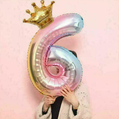 32 Inch Crown Number Foil Balloons Rainbow Iridescent Party Decoration - Crown 6