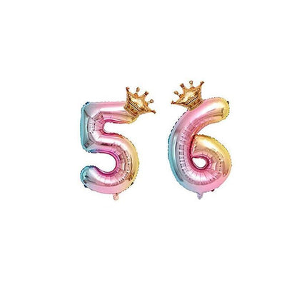 32 Inch Crown Number Foil Balloons Rainbow Iridescent Party Decoration - Crown 8