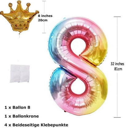 32 Inch Crown Number Foil Balloons Rainbow Iridescent Party Decoration - Crown 8