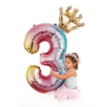 32 Inch Crown Number Foil Balloons Rainbow Iridescent Party Decoration - Crown 8