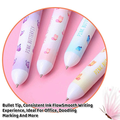 Butterfly 10 Colour Press Ballpoint Pen Sequin Dome Stationery 0.7mm - 24PCS