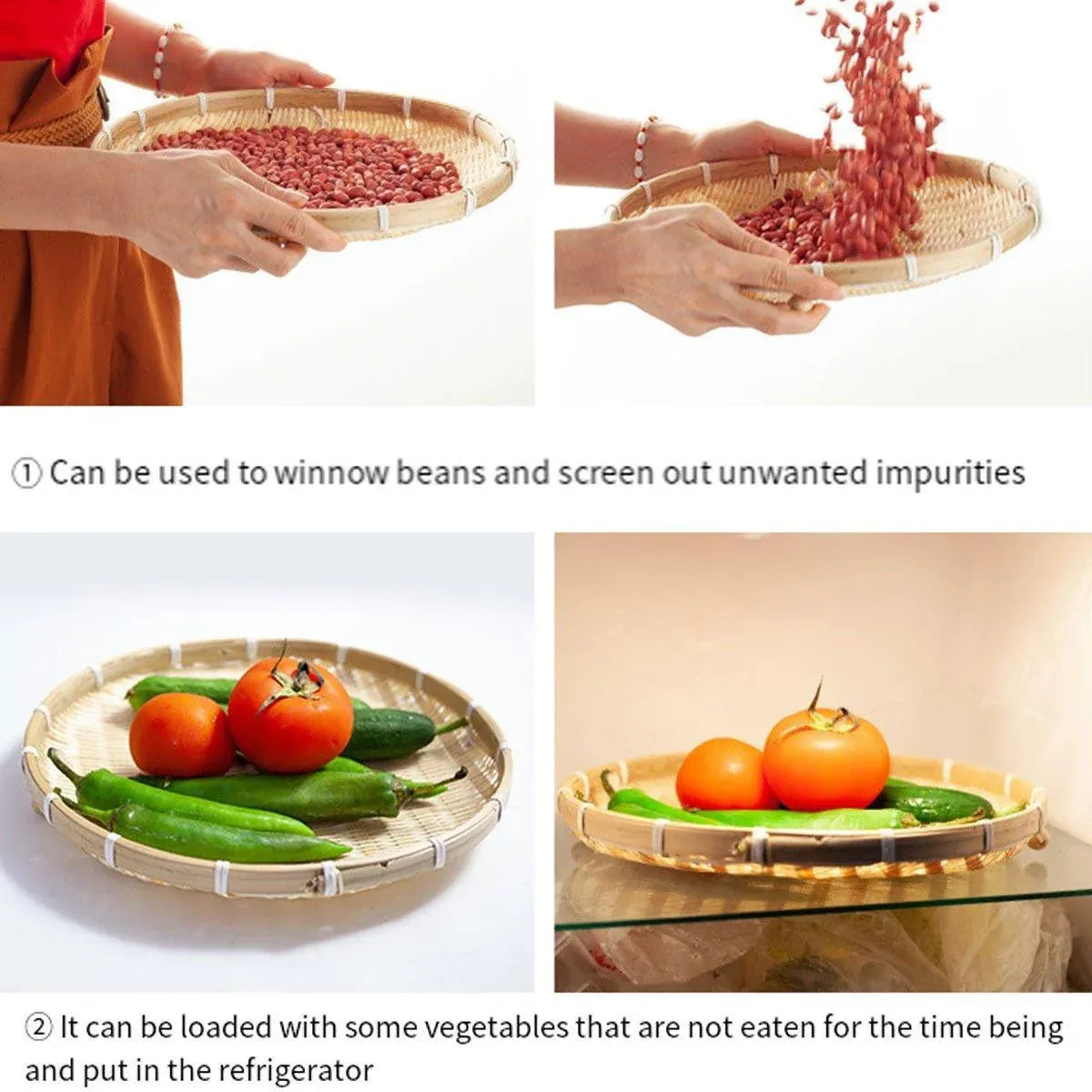 Bamboo Storage Basket with Mesh Cover for Fruit Vegetables Food Buns Kitchen - 42CM