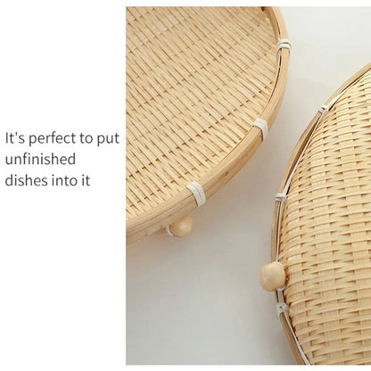Bamboo Storage Basket with Mesh Cover for Fruit Vegetables Food Buns Kitchen - 42CM