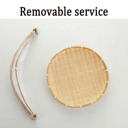 Bamboo Storage Basket with Mesh Cover for Fruit Vegetables Food Buns Kitchen - 42CM