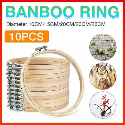 10PCS Bamboo Embroidery Hoops for Sewing Cross-Stitch & Wedding Crafts - 26CM