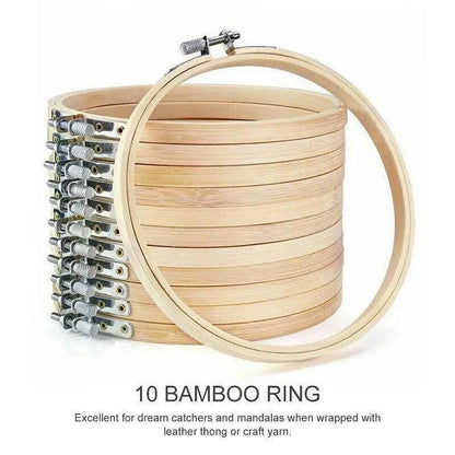 10PCS Bamboo Embroidery Hoops for Sewing Cross-Stitch & Wedding Crafts - 26CM